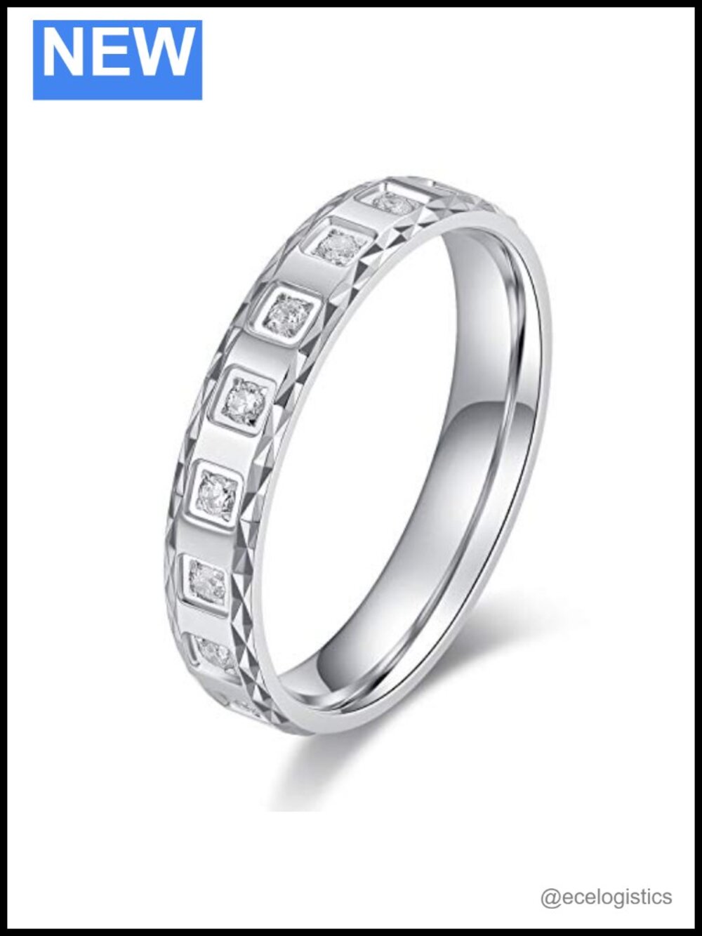 Sterling Silver 4mm Simulated Diamond Full Eternity Pattern Band